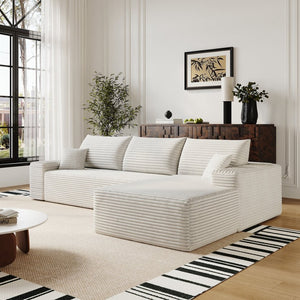 English Elm 107 Inch Modular Cloud Sectional Plush Corduroy Deep Seat Sofa for Living Room White - B W2824S00290