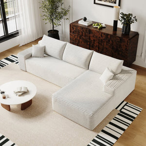 English Elm 107 Inch Modular Cloud Sectional Plush Corduroy Deep Seat Sofa for Living Room White - B W2824S00290