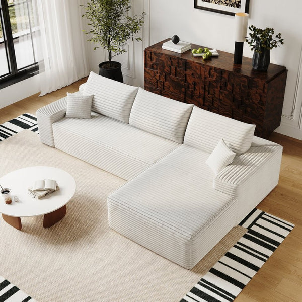 English Elm 107 Inch Modular Cloud Sectional Plush Corduroy Deep Seat Sofa for Living Room White - B W2824S00290