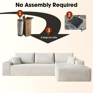 English Elm 107 Inch Modular Cloud Sectional Plush Corduroy Deep Seat Sofa for Living Room White - B W2824S00290