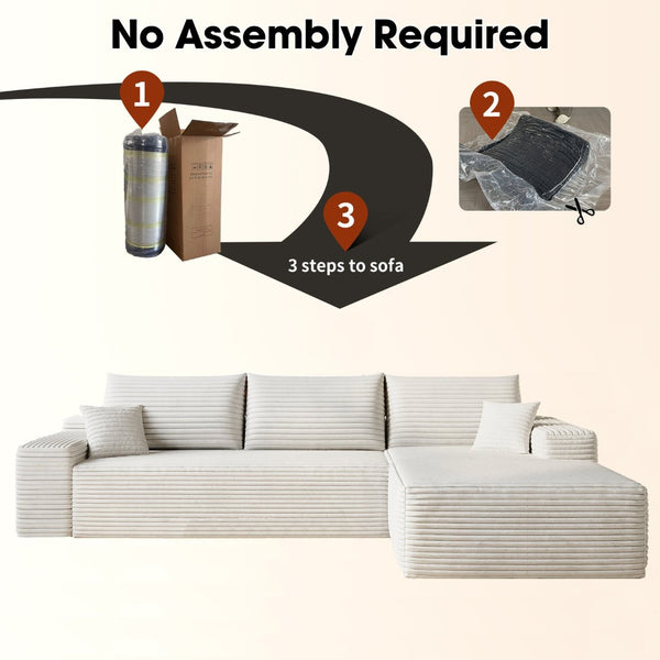 English Elm 107 Inch Modular Cloud Sectional Plush Corduroy Deep Seat Sofa for Living Room White - B W2824S00290