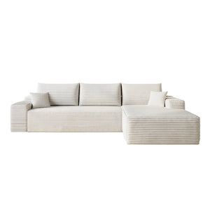 English Elm 107 Inch Modular Cloud Sectional Plush Corduroy Deep Seat Sofa for Living Room White - B W2824S00290