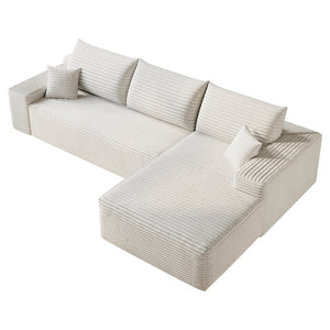 English Elm 107 Inch Modular Cloud Sectional Plush Corduroy Deep Seat Sofa for Living Room White - B W2824S00290