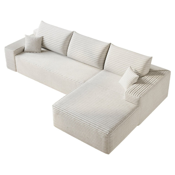 English Elm 107 Inch Modular Cloud Sectional Plush Corduroy Deep Seat Sofa for Living Room White - B W2824S00290