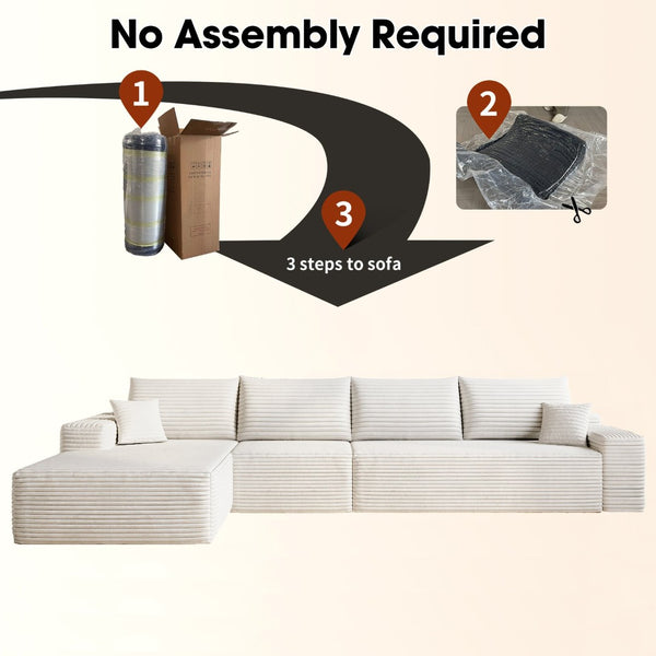 English Elm 135 Inch Modular Cloud Sectional Sofa Plush Corduroy Deep Seat Chaise for Living Room White W2824S00293