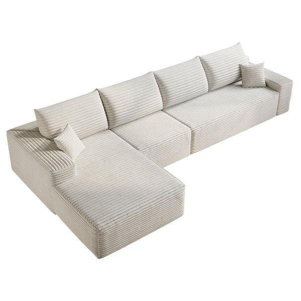 English Elm 135 Inch Modular Cloud Sectional Sofa Plush Corduroy Deep Seat Chaise for Living Room White W2824S00293