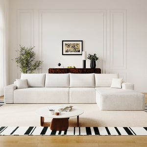 English Elm 135" Cloud Modular Sectional Deep Seat Corduroy Sofa Fully Assembled for Living Room W2824S00294