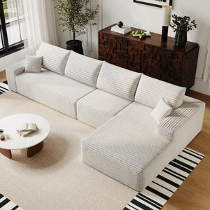English Elm 135" Cloud Modular Sectional Deep Seat Corduroy Sofa Fully Assembled for Living Room W2824S00294
