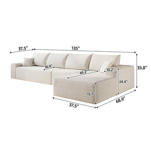 English Elm 135" Cloud Modular Sectional Deep Seat Corduroy Sofa Fully Assembled for Living Room W2824S00294