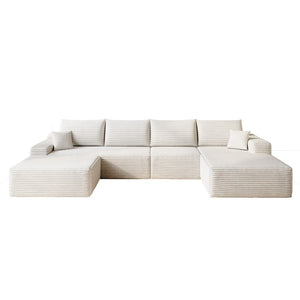 English Elm 135 Inch U Shaped Cloud Sectional Sofa in Plush Corduroy No Assembly Modern Living White Standard W2824S00296