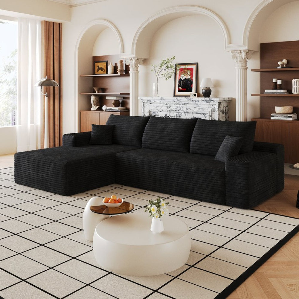 English Elm 107 Inch Modular L-Shaped Sectional Sofa Plush Corduroy Deep Seat Lounge Couch W2824S00297