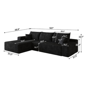 English Elm 107 Inch Modular L-Shaped Sectional Sofa Plush Corduroy Deep Seat Lounge Couch W2824S00297