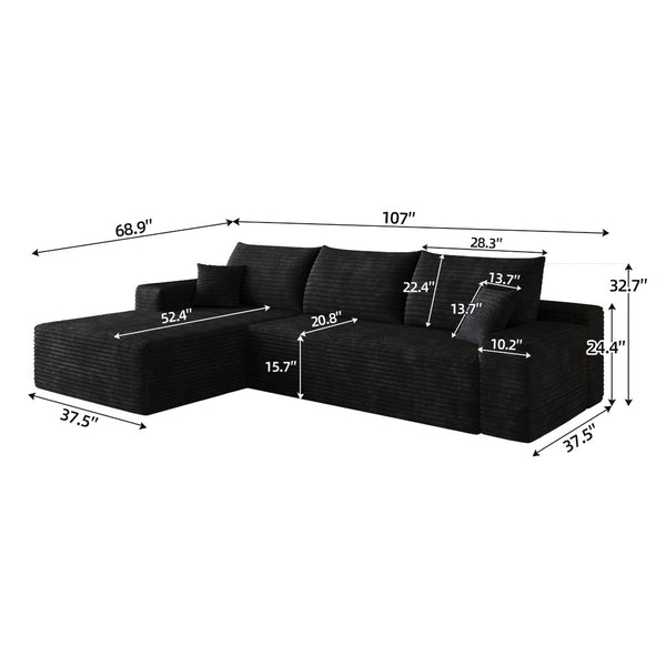 English Elm 107 Inch Modular L-Shaped Sectional Sofa Plush Corduroy Deep Seat Lounge Couch W2824S00297