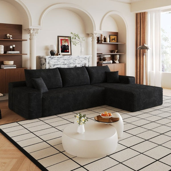 English Elm 107 Inch Modular Cloud Sectional in Plush Corduroy Deep Seat Chaise for Living Rooms W2824S00298