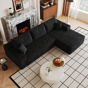 English Elm 107 Inch Modular Cloud Sectional in Plush Corduroy Deep Seat Chaise for Living Rooms W2824S00298