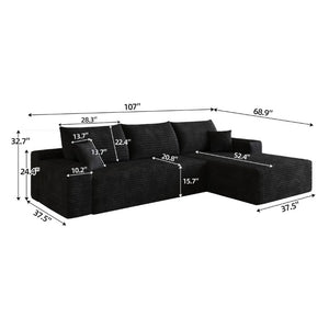 English Elm 107 Inch Modular Cloud Sectional in Plush Corduroy Deep Seat Chaise for Living Rooms W2824S00298
