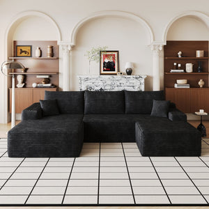English Elm 107Cloud U Shaped Sectional Sofa Plush Corduroy Deep Seat Modular Living Room Couch Black W2824S00299