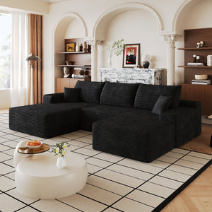 English Elm 107Cloud U Shaped Sectional Sofa Plush Corduroy Deep Seat Modular Living Room Couch Black W2824S00299