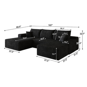 English Elm 107Cloud U Shaped Sectional Sofa Plush Corduroy Deep Seat Modular Living Room Couch Black W2824S00299