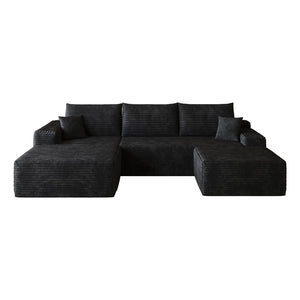 English Elm 107Cloud U Shaped Sectional Sofa Plush Corduroy Deep Seat Modular Living Room Couch Black W2824S00299