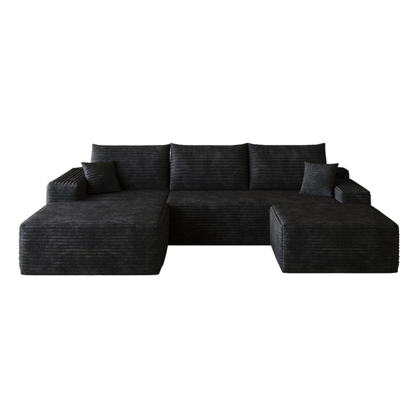 English Elm 107Cloud U Shaped Sectional Sofa Plush Corduroy Deep Seat Modular Living Room Couch Black W2824S00299