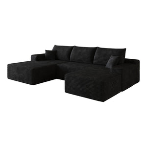 English Elm 107Cloud U Shaped Sectional Sofa Plush Corduroy Deep Seat Modular Living Room Couch Black W2824S00299