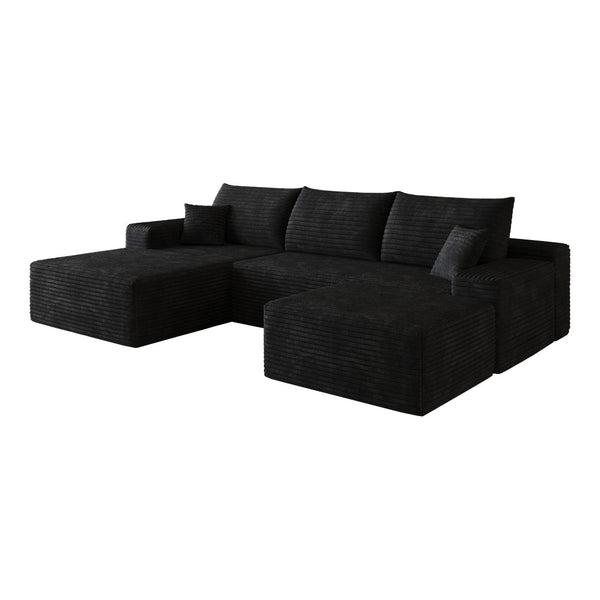 English Elm 107Cloud U Shaped Sectional Sofa Plush Corduroy Deep Seat Modular Living Room Couch Black W2824S00299