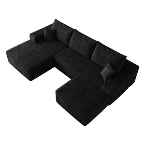 English Elm 107Cloud U Shaped Sectional Sofa Plush Corduroy Deep Seat Modular Living Room Couch Black W2824S00299