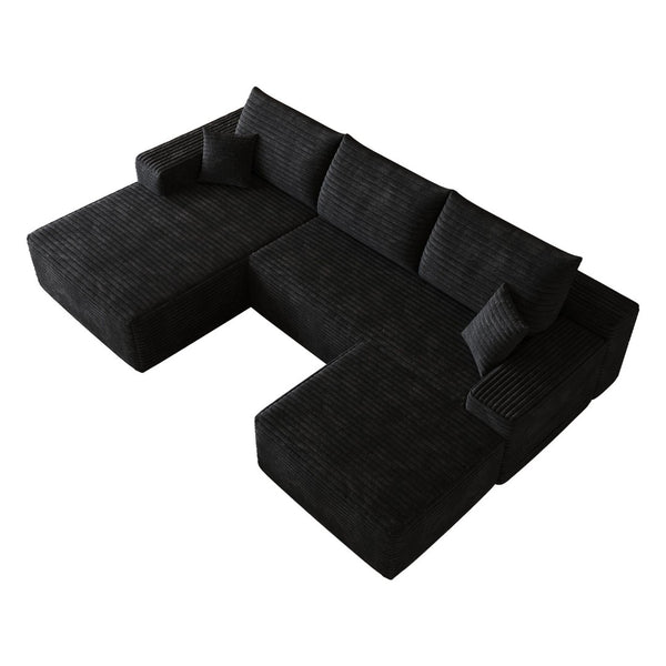 English Elm 107Cloud U Shaped Sectional Sofa Plush Corduroy Deep Seat Modular Living Room Couch Black W2824S00299