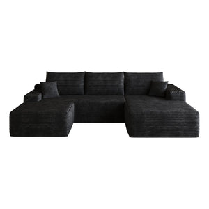 English Elm 107 Inch U-Shaped Cloud Sectional Sofa in Corduroy with Ottoman for Living Rooms Black W2824S00300