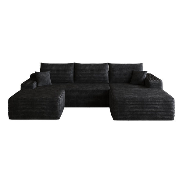 English Elm 107 Inch U-Shaped Cloud Sectional Sofa in Corduroy with Ottoman for Living Rooms Black W2824S00300