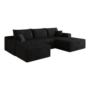 English Elm 107 Inch U-Shaped Cloud Sectional Sofa in Corduroy with Ottoman for Living Rooms Black W2824S00300