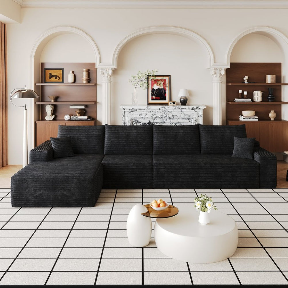English Elm 135 Inch Modular L-Shape Sectional Sofa Plush Corduroy Deep Seat No Assembly W2824S00301