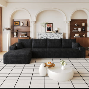English Elm 135 Inch Modular L-Shape Sectional Sofa Plush Corduroy Deep Seat No Assembly W2824S00301