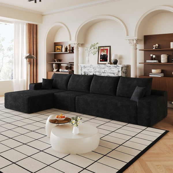 English Elm 135 Inch Modular L-Shape Sectional Sofa Plush Corduroy Deep Seat No Assembly W2824S00301