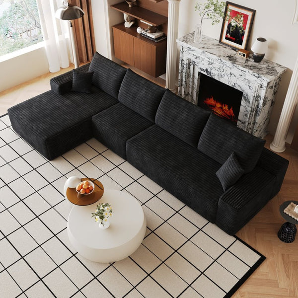 English Elm 135 Inch Modular L-Shape Sectional Sofa Plush Corduroy Deep Seat No Assembly W2824S00301