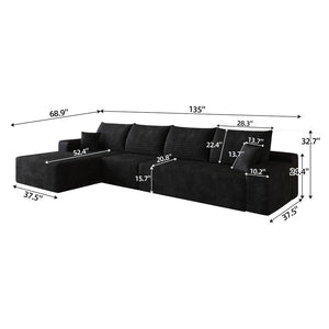 English Elm 135 Inch Modular L-Shape Sectional Sofa Plush Corduroy Deep Seat No Assembly W2824S00301