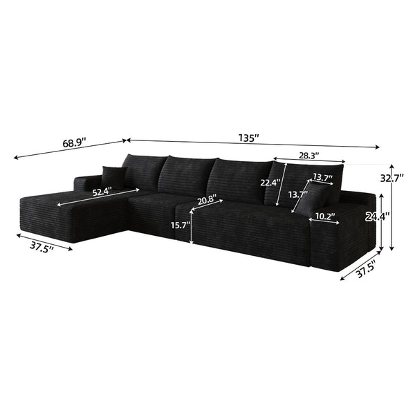 English Elm 135 Inch Modular L-Shape Sectional Sofa Plush Corduroy Deep Seat No Assembly W2824S00301