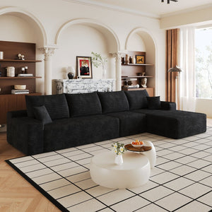 English Elm 135 Inch Modular L-Shape Sectional Sofa Corduroy Plush Deep Seat No Assembly Black W2824S00302