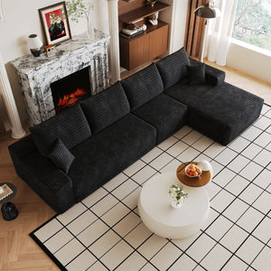 English Elm 135 Inch Modular L-Shape Sectional Sofa Corduroy Plush Deep Seat No Assembly Black W2824S00302
