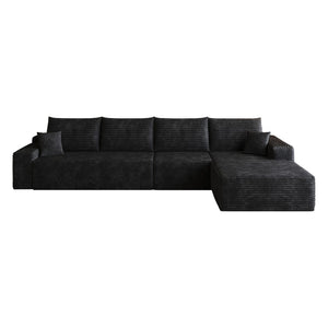 English Elm 135 Inch Modular L-Shape Sectional Sofa Corduroy Plush Deep Seat No Assembly Black W2824S00302