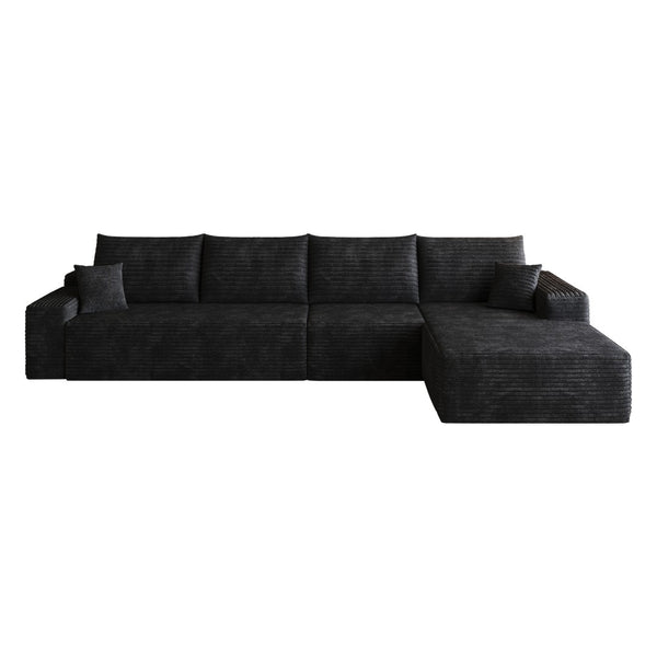 English Elm 135 Inch Modular L-Shape Sectional Sofa Corduroy Plush Deep Seat No Assembly Black W2824S00302