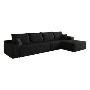 English Elm 135 Inch Modular L-Shape Sectional Sofa Corduroy Plush Deep Seat No Assembly Black W2824S00302