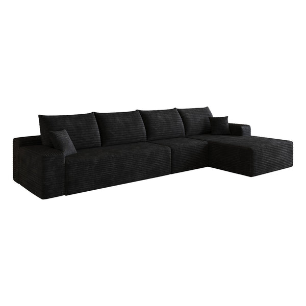 English Elm 135 Inch Modular L-Shape Sectional Sofa Corduroy Plush Deep Seat No Assembly Black W2824S00302
