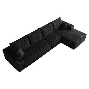 English Elm 135 Inch Modular L-Shape Sectional Sofa Corduroy Plush Deep Seat No Assembly Black W2824S00302