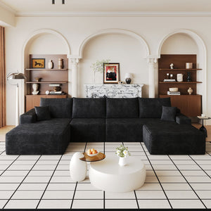 English Elm 135 Inch U Shaped Sectional Sofa with Ottoman Plush Corduroy Deep Seat Modern Lounge W2824S00303
