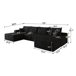 English Elm 135 Inch U Shaped Sectional Sofa with Ottoman Plush Corduroy Deep Seat Modern Lounge W2824S00303