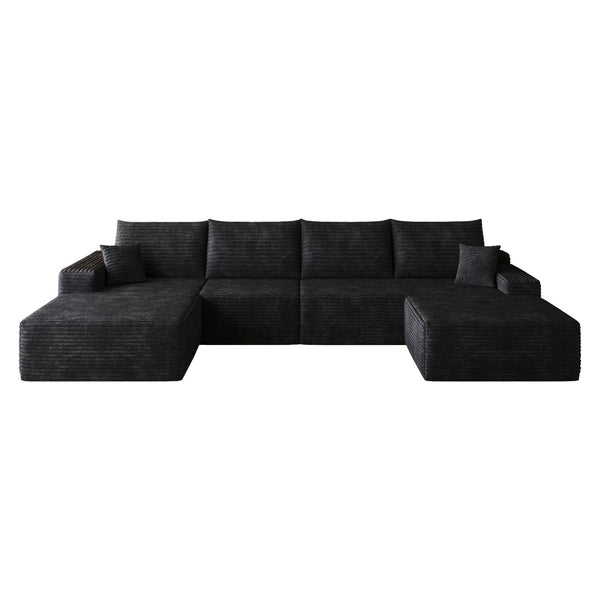 English Elm 135 Inch U Shaped Sectional Sofa with Ottoman Plush Corduroy Deep Seat Modern Lounge W2824S00303