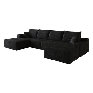 English Elm 135 Inch U Shaped Sectional Sofa with Ottoman Plush Corduroy Deep Seat Modern Lounge W2824S00303