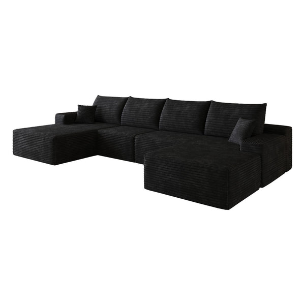 English Elm 135 Inch U Shaped Sectional Sofa with Ottoman Plush Corduroy Deep Seat Modern Lounge W2824S00303